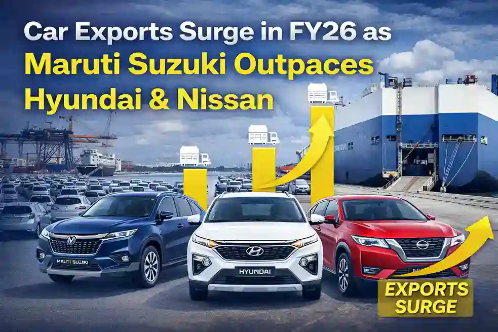 Car Exports Surge in FY26 as Maruti Suzuki Outpaces Hyundai & Nissan
