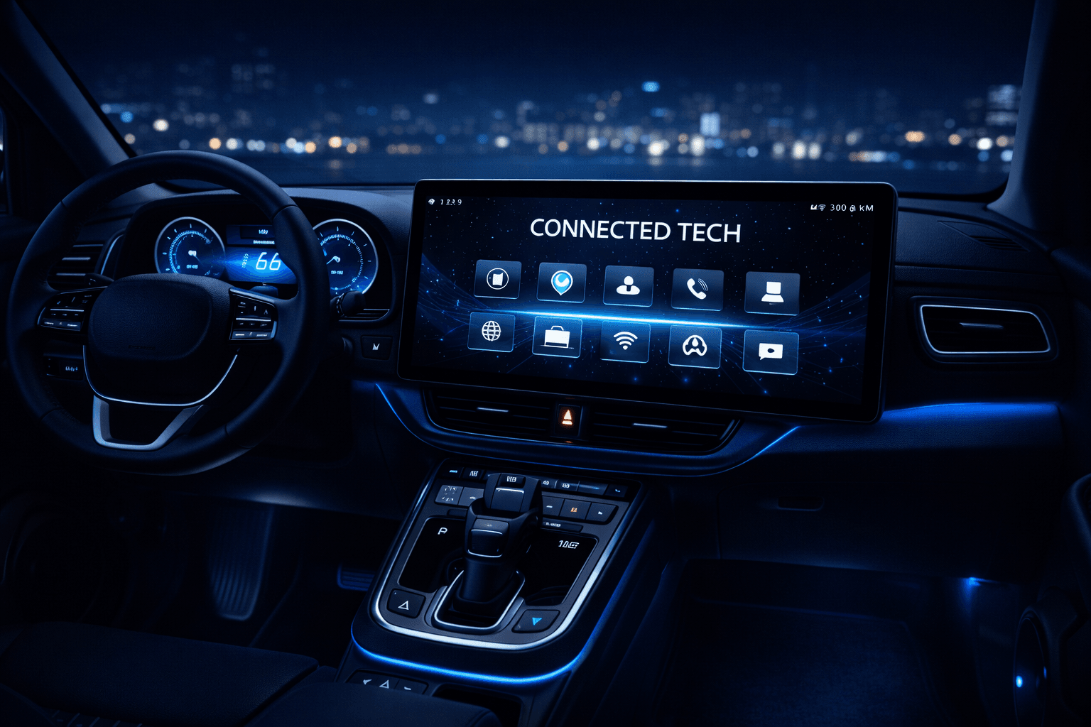 Hyundai Exter Facelift interior showing dual-screen setup with 12.9-inch touchscreen, digital cluster and connected tech interface at night
