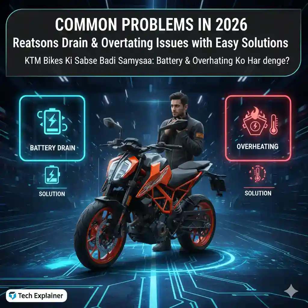 KTM 2026 motorcycle showing battery and engine overheating maintenance