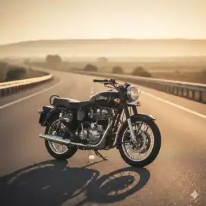 Royal Enfield Bullet 650 parked on an open highway, showcasing its classic design and muscular 650cc engine