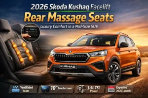 Skoda Kushaq Facelift 2026 featuring first-in-segment rear-seat massage seats with premium interior upgrades