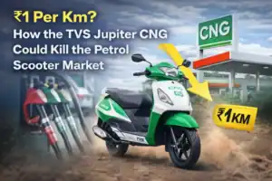 TVS Jupiter CNG scooter showing ₹1 per km running cost as an alternative to petrol scooters in India