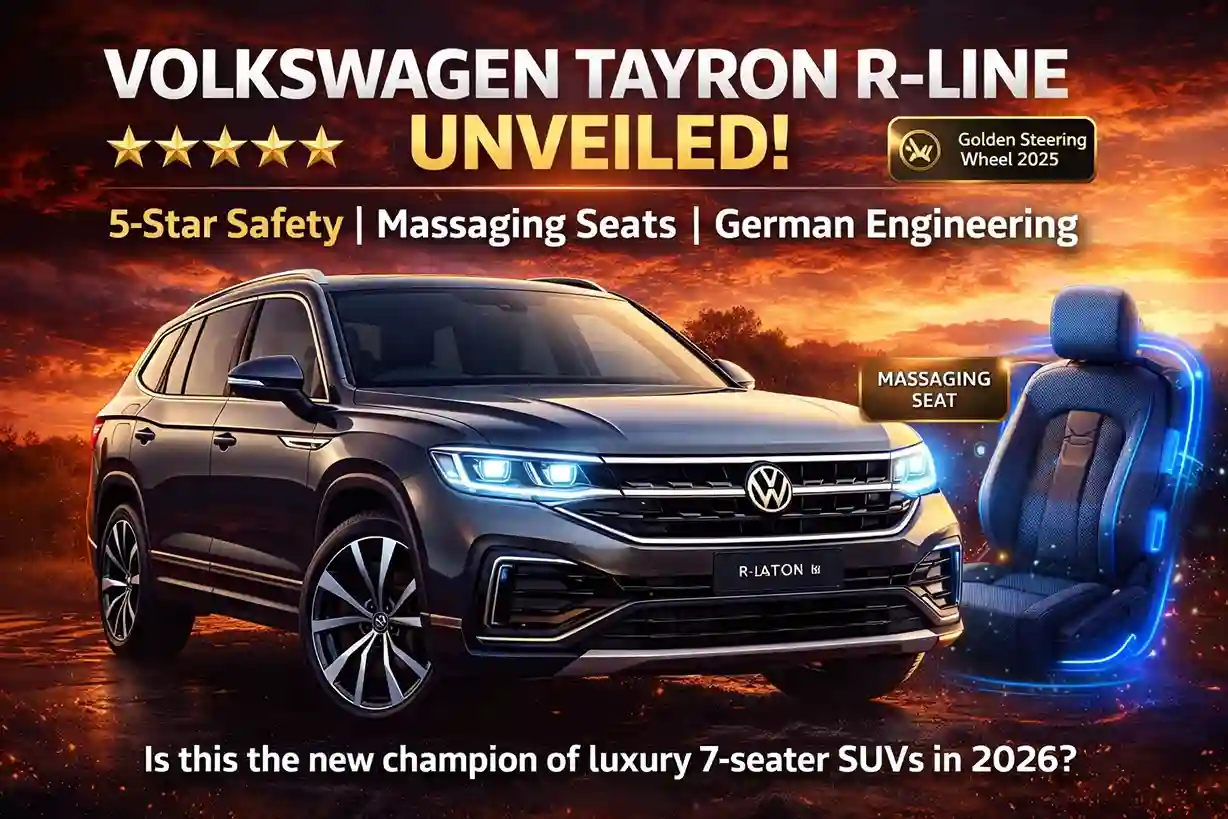Volkswagen Tayron R-Line 7-seater SUV with 5-star safety, massaging seats and premium German design unveiled for India 2026