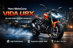 Hero MotoCorp Vida UBX sporty electric motorcycle with muscular streetfighter design and LED headlamp