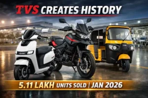 TVS Motor January 2026 sales record 5 lakh units with iQube EV, Apache RTX 300 and three wheeler